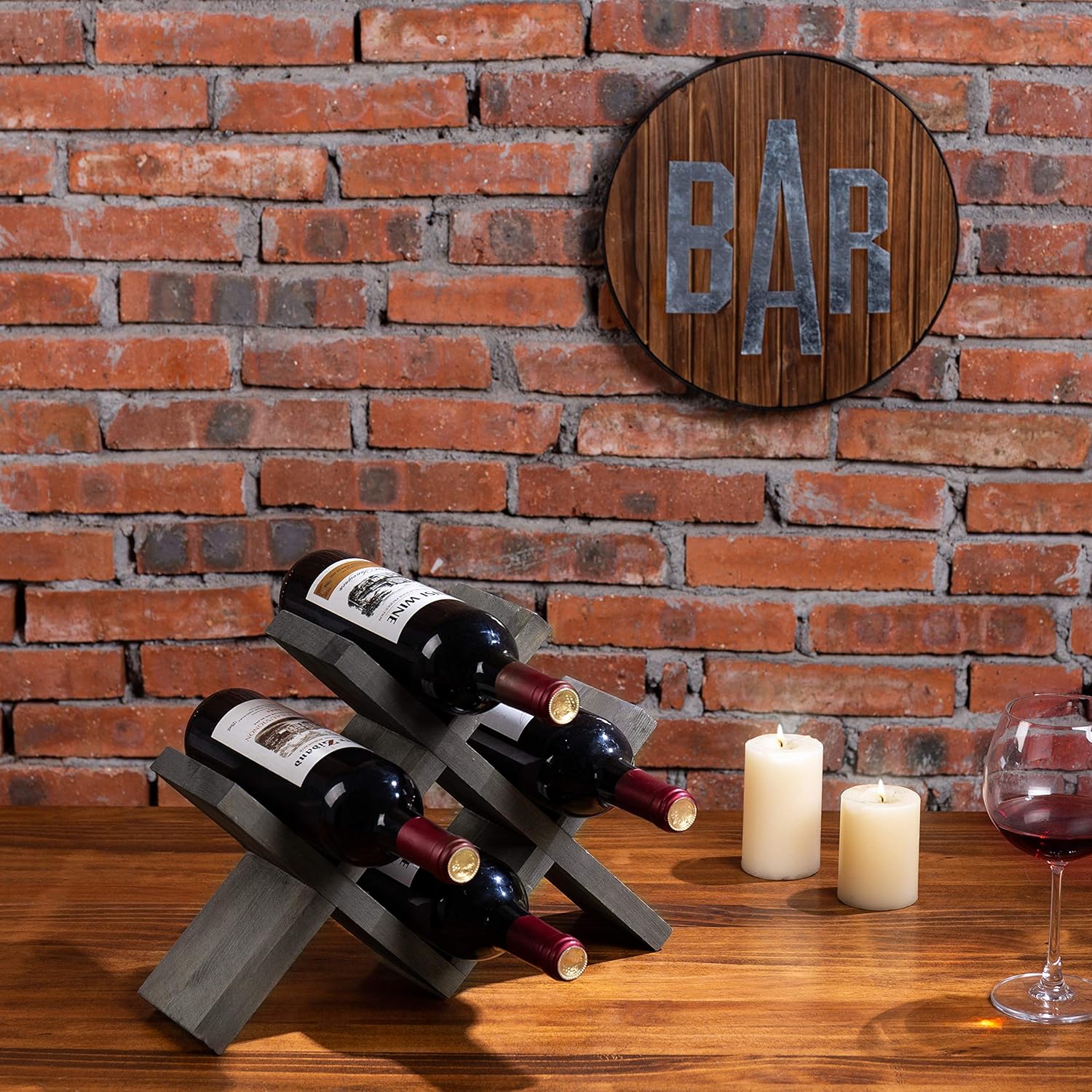 MyGift 4-Bottle Rustic Brown Wood Wine Rack