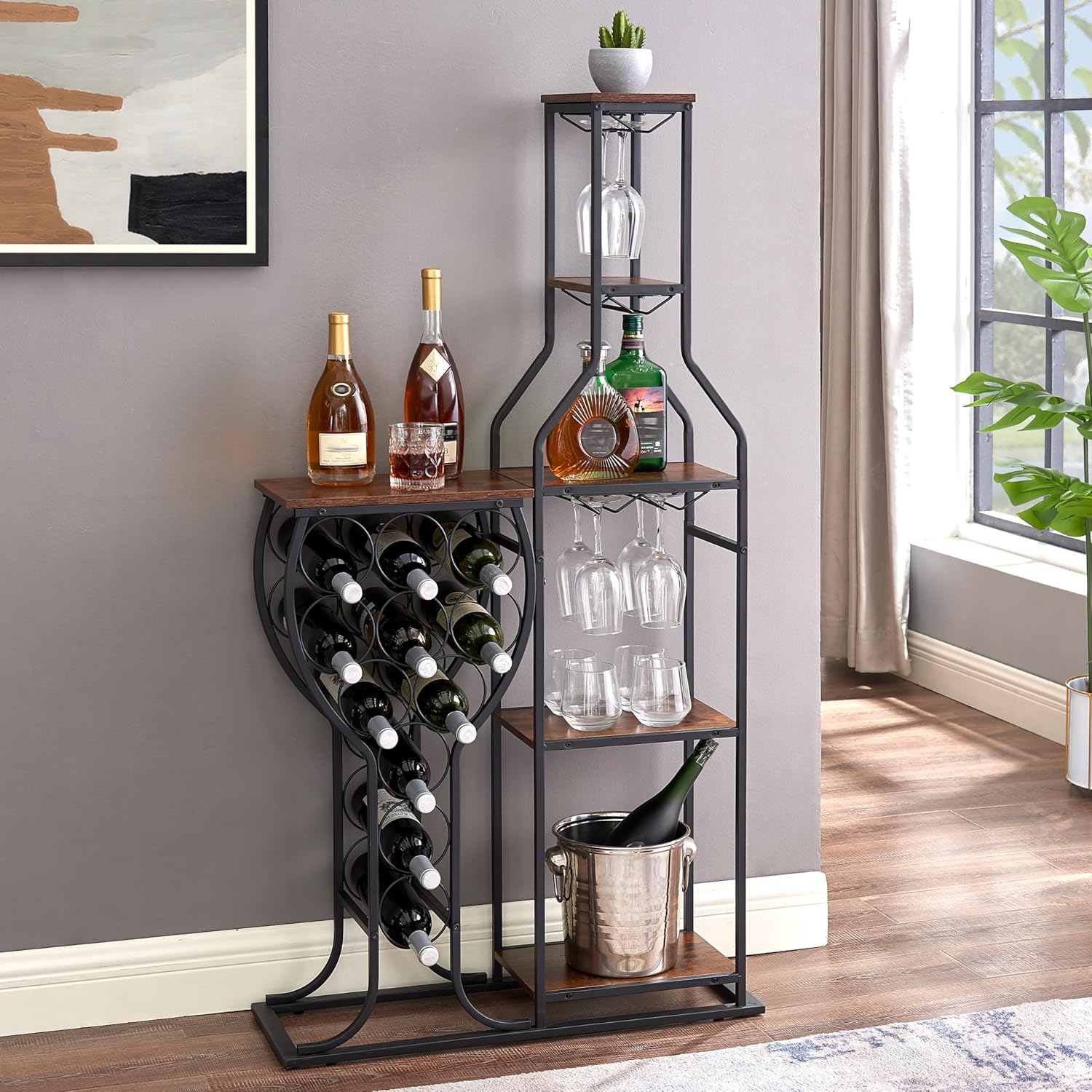 CIATRE 11 Bottle Freestanding Wine Rack with Glass Holder