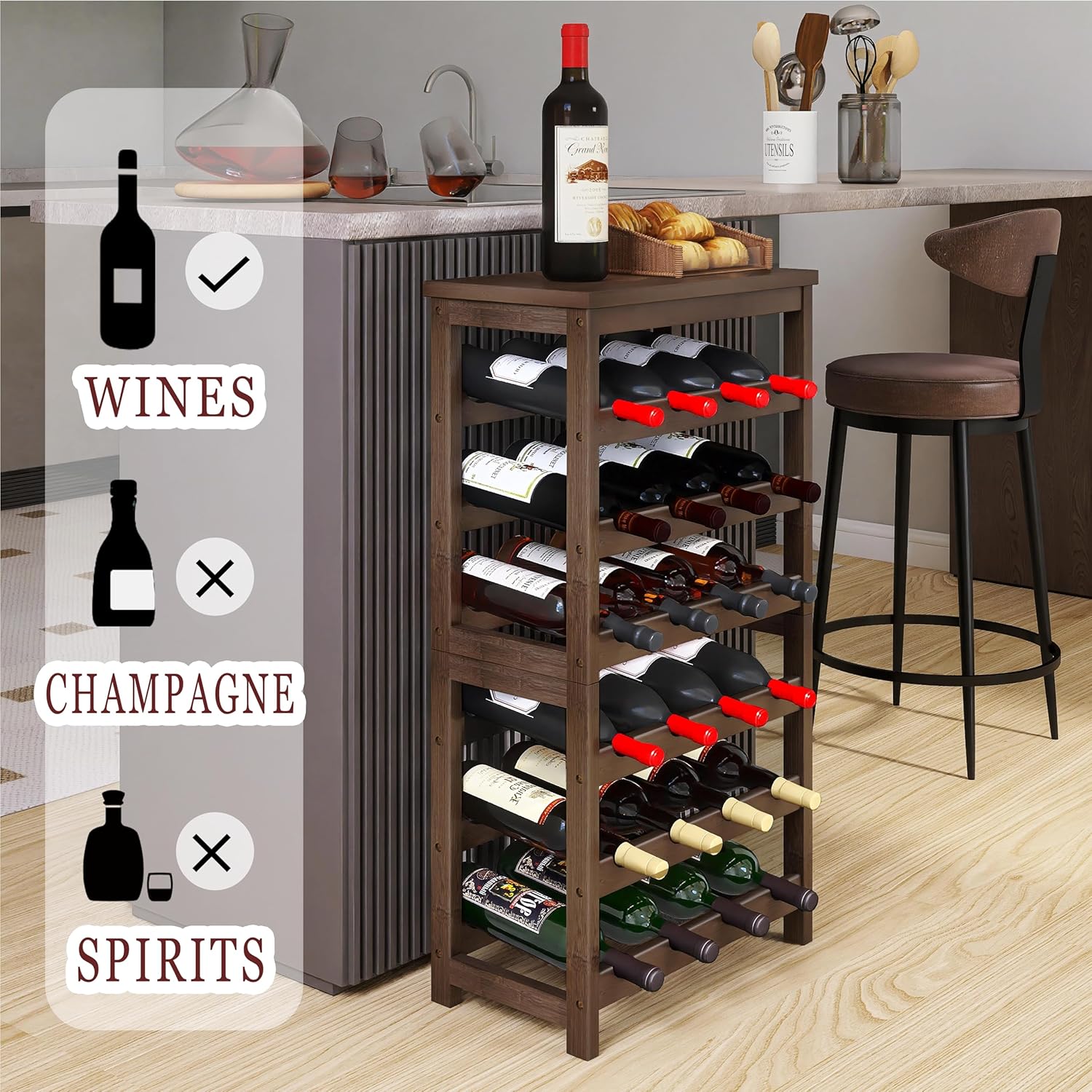 Stellstar 24-Bottle Bamboo Freestanding Wine Rack with Tabletop