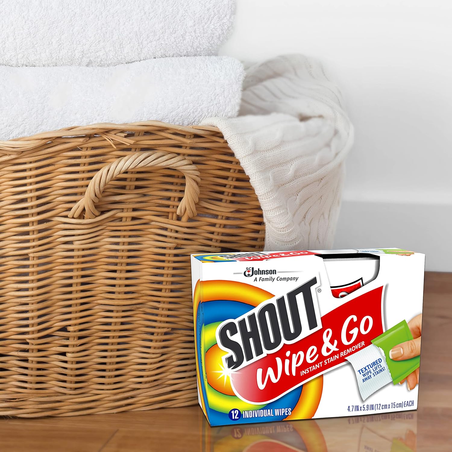 Shout Wipes Stain Remover for Clothes 12 Wipes per Carton 6 Cartons