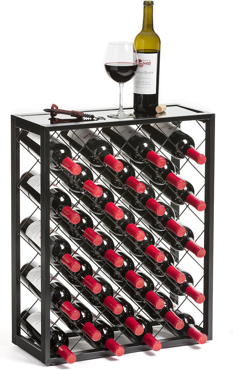 Mango Steam 32 Bottle Wine Rack with Black Glass Top 1