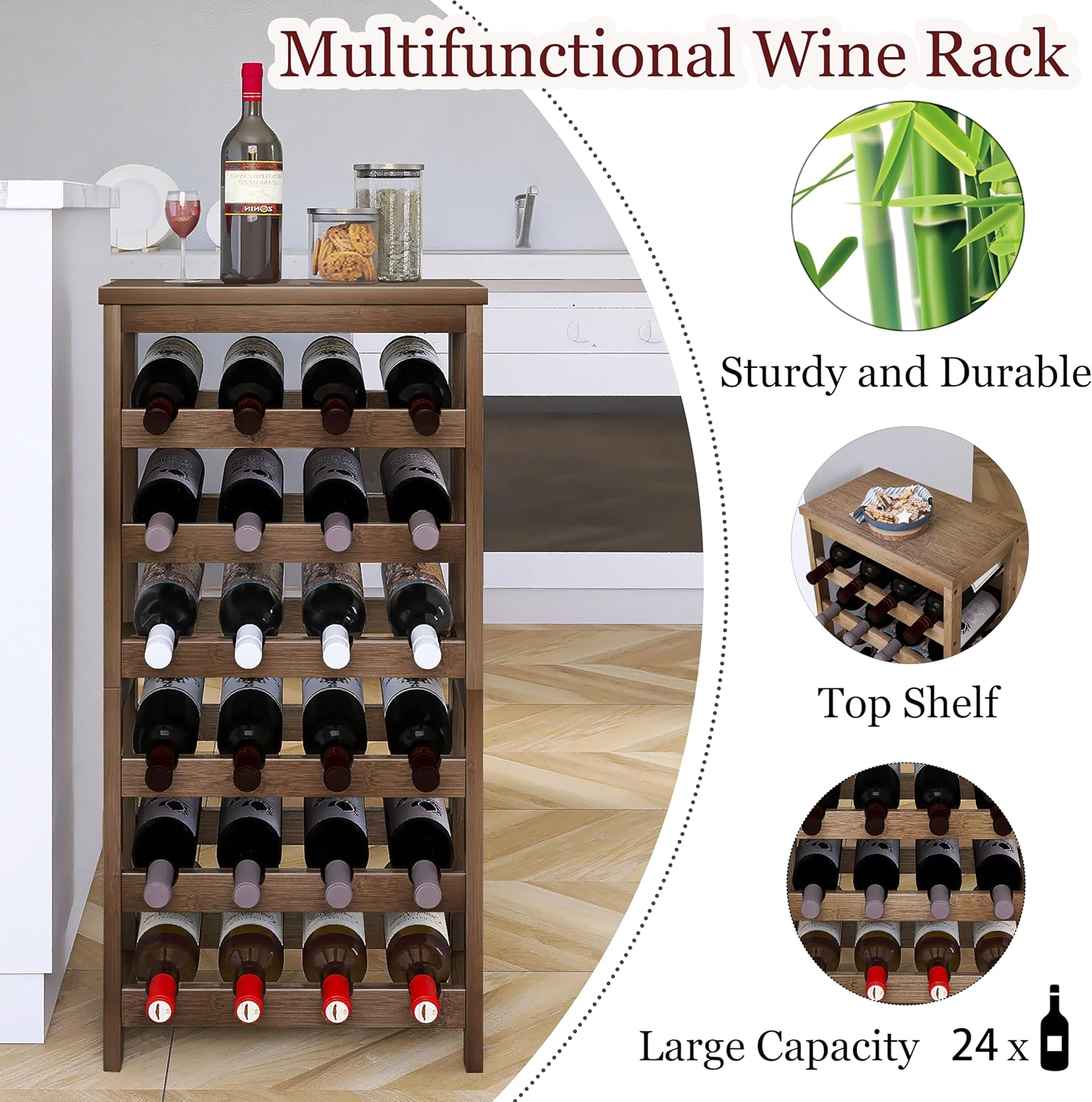 Stellstar 24-Bottle Bamboo Freestanding Wine Rack with Tabletop