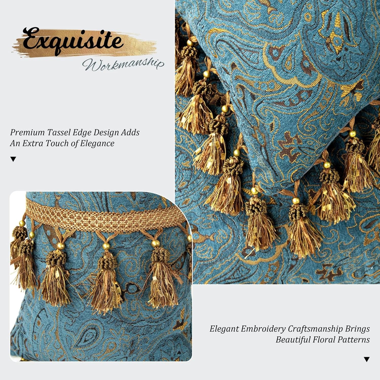 Rucener Euro Headboard Pillow Queen Size Blue with Gold Design