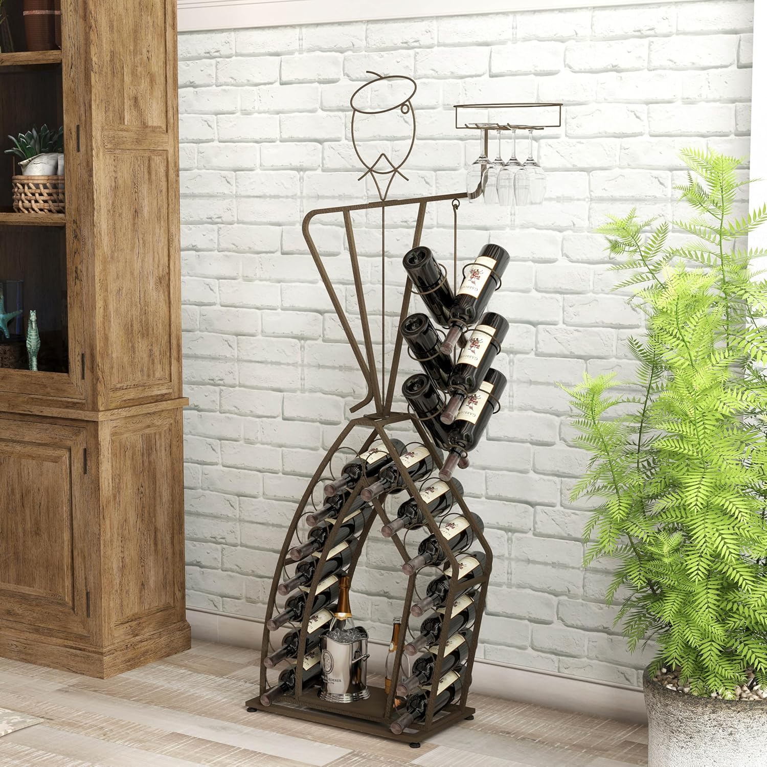 Unique Design Freestanding Wine Rack with Rustic Gold Finish