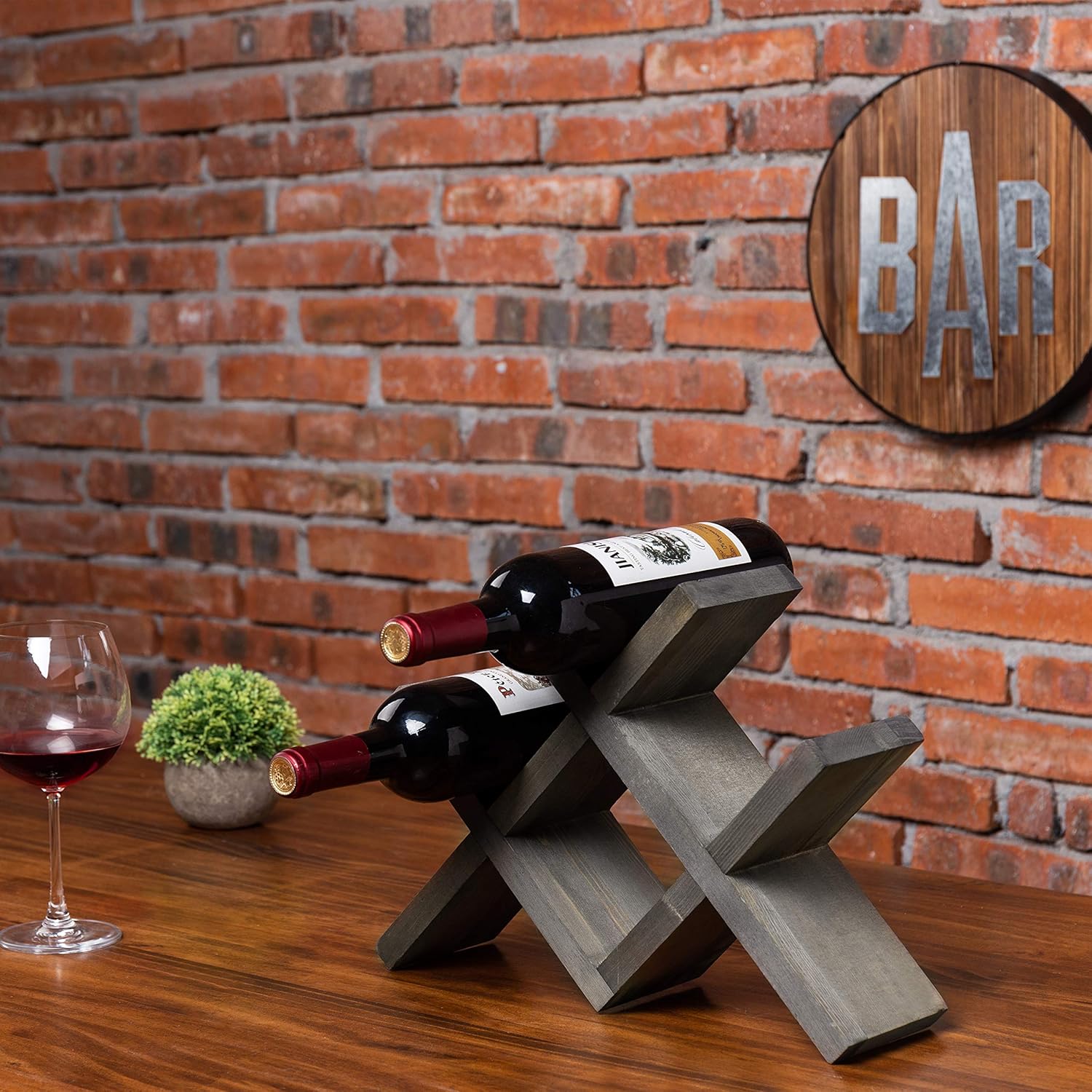 MyGift 4-Bottle Rustic Brown Wood Wine Rack